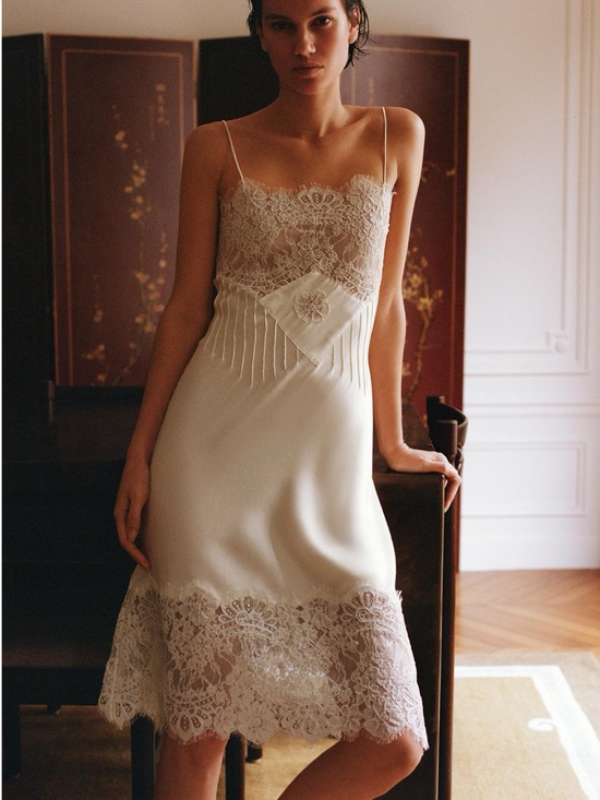 Zara Other - SATIN LACE SLIP DRESS 
Zara Cream Lace-Trim Satin Slip Dress